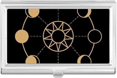 Sun Moon Totem Pattern Shape Business Card Holder Case Pocket Box Wallet