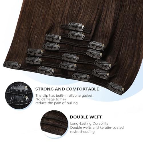 Image of COOKAYU Clip in Hair Extensions Real Human Hair, Real Hair Extensions Clip in Human Hair Medium Brown Straight Hair 16inch 120g 7Pcs