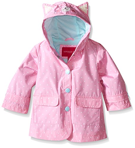 London Fog Baby Girls' Enhanced Radiance Kitty Cat Rain Slicker, Dot Print, 24