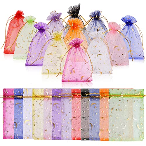 Chostky 200 bolsas de organza de regalo, 9 x 12 cm, bolsas de organza para joyas, con cordón, pequeñas bolsas para bodas, Navidad, Halloween, fiestas, joyas para caramelos, regalo (color mezclado)