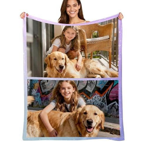 Custom4U Custom Blanket with Photo Text Customized Flannel Blanket Photo Blanket Personalized Blankets & Throws Christmas Birthday Gifts for Girlfriend Boyfriend 2 Photos-1
