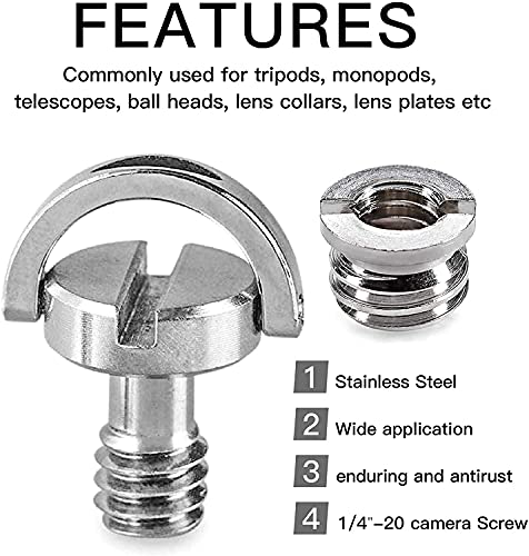 Image of SHOPEE 1 /4 inch-20 D-Ring Tripod Screw Camera Screw with Mounting for Camera Camcorder Tripod Monopod Quick Release Plate Stainless Steel Pack of 4 (2 x Tripod & 2 x Adapter)