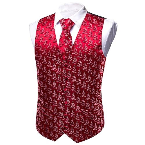 Image of Barry.Wang Mens Red /Green Christmas Suit Vest Holiday Xmas Waistcoat Tie Set Party Tuxedo