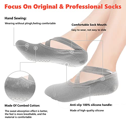 Dohia Meias de ioga com aderência, meias femininas de Pilates, antiderrapantes D1-2306-YJW, Cinza, T