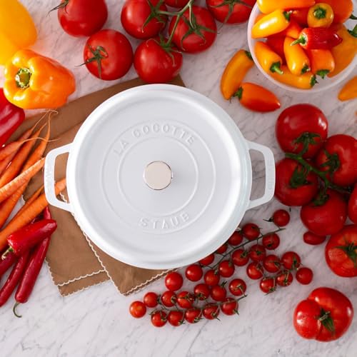 Image of STAUB Cast Iron Dutch Oven 4-qt Round Cocotte, Made in France, Serves 3-4, White