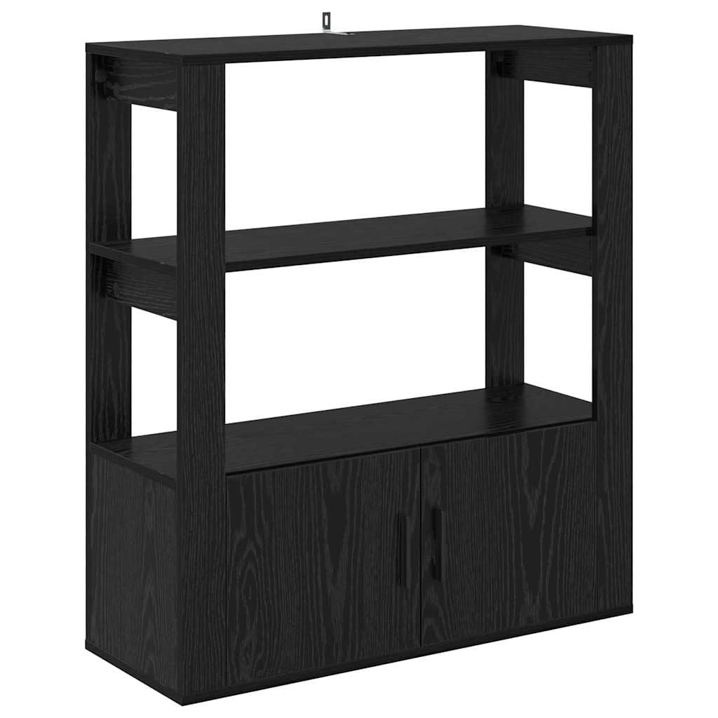 Credenza nera rovere 30 x 80 x 90 cm, materiale in legno, design moderno con 2 ante a filo, pratica conservazione per soggiorno, corridoio, ufficio