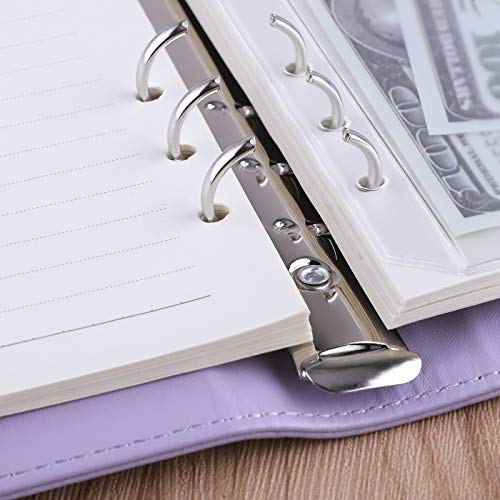 Image of Antner A5 PU Leather 6 Ring Notebook Binder Cover for Refill Paper, Refillable Loose Leaf Personal Planner Organizer With Magnetic Buckle, Purple