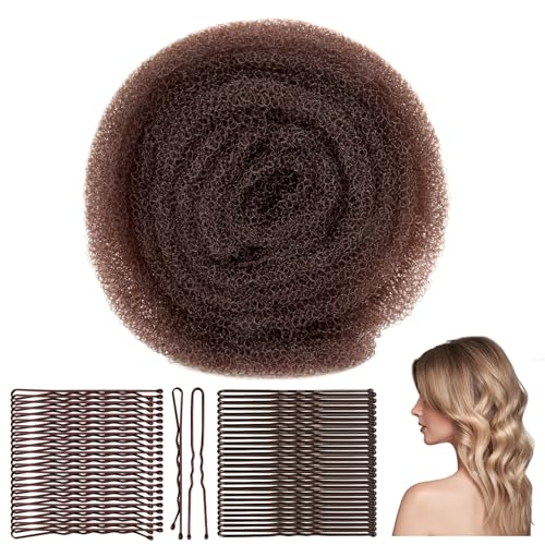 RAQEHO 6ft Hair Sponge for Updo - Reusable Hair Mesh Filler Padding for Updos with 100PCS Bobby Pins Hair Bumps it for Volume Insert Bun & Crown Shapers Styling Accessories for Women (Brown)
