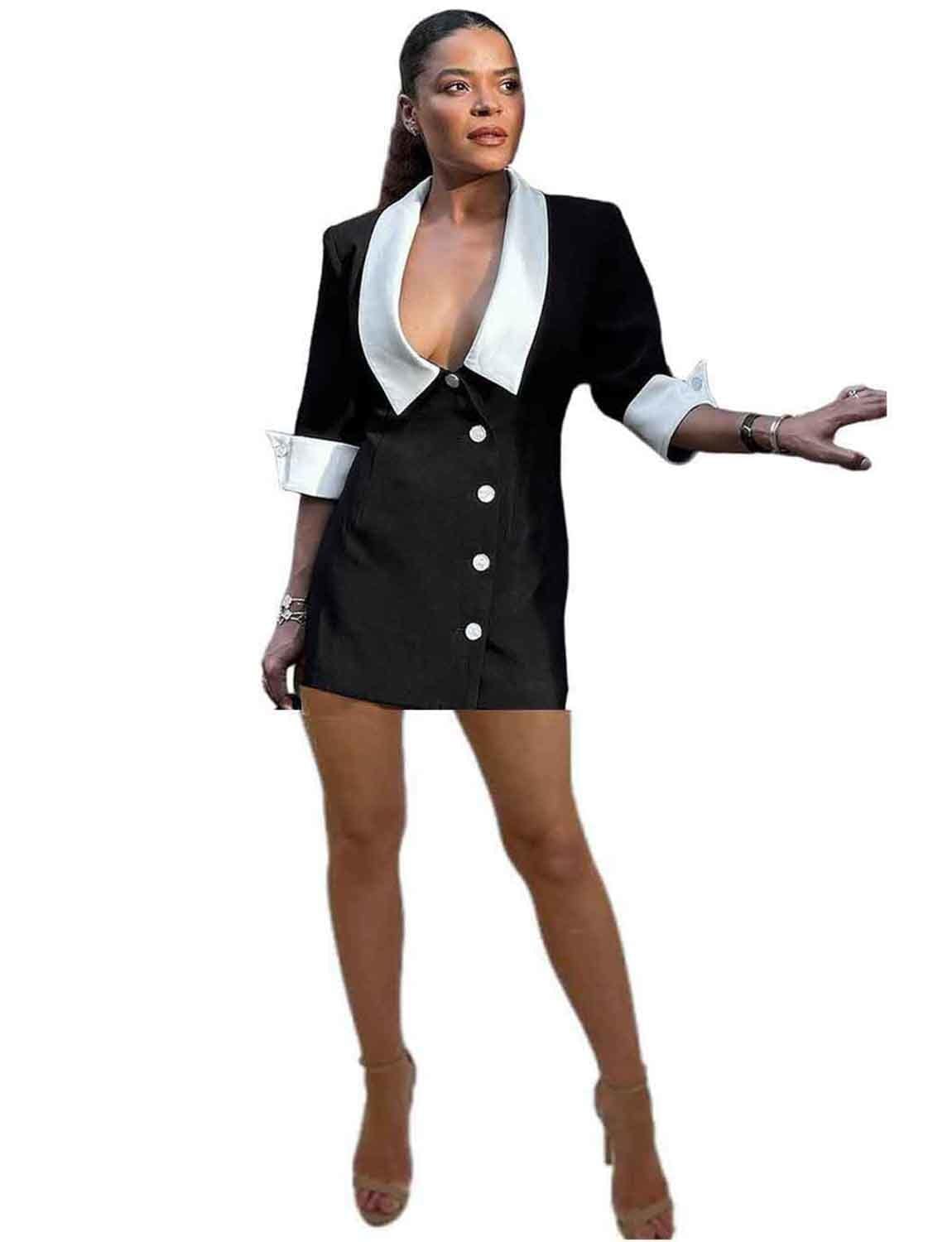 Womens Three-Quarter Sleeves Blazer Sexy Suit Jacket with Single Breasted Button