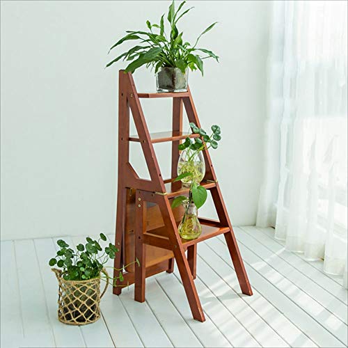 Escalera de 4 escalones en bambú resistente DASHADAO acabado premium nogal con placa gruesa 3