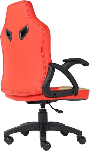 Miniatura 5 de Silla de juegos para niños y niñas, silla giratoria ergonómica con respaldo alto, altura ajustable, color rojo dorado
