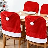 Hongsome Red Christmas Chair Back Covers Decorations Set of 4,Cute Xmas Santa Hat Chair Cover for Dining Kitchen Home Indoor Inside Holiday House Decor
