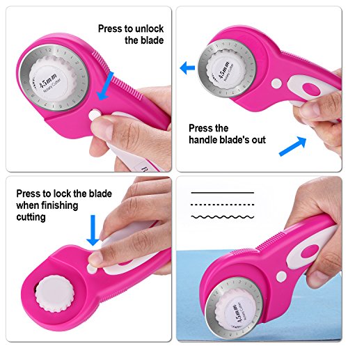 image for 45mm Rotary Cutter Set, AGPtEK Pink Rotary Cutter with 7 Replacement R