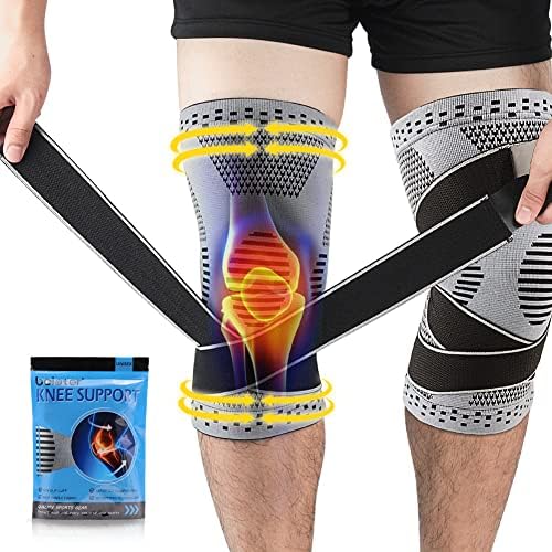 Beister 1 Pair Knee Compression Sleeves with Adjustable Straps for Men & Women, Professional Knee Support Brace for Meniscus Tear, Arthritis, Sports Joint Pain Relief, Running, Basketball