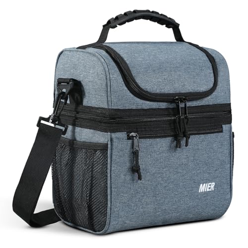 MIER Insulated Lunch Box Bags for Men Women, Dual Compartment, Bluesteel |…