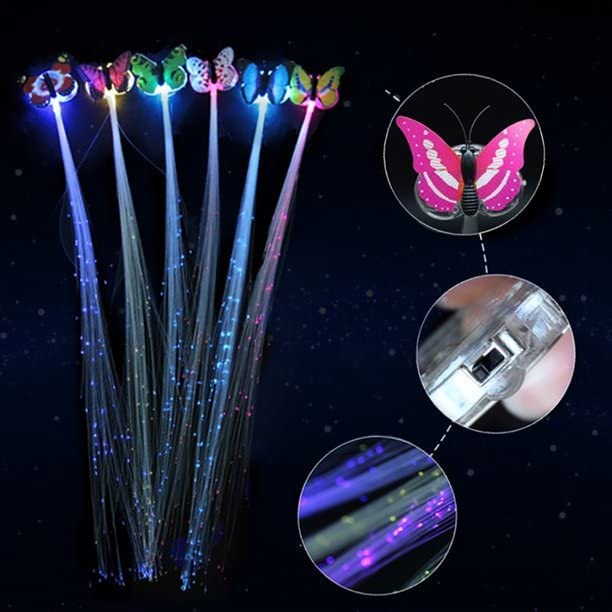 YEKDA 4 Pcs LED Flashing Light Butterfly Hair Clip | Braid Optical Fibber Hairpin Party | Girl and Women Party Favours (Multicolor, Pack Of 4)