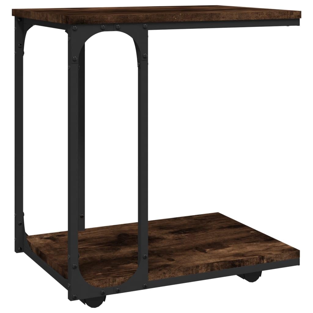 Mesa auxiliar con ruedas, roble ahumado, 50 x 35 x 55,5 cm, diseño en forma de C, mesa de centro industrial, mesita de noche móvil para salón, dormitorio, oficina