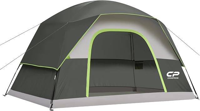 CAMPROS CP Camping Tent 2/4/6 Person, Waterproof Windproof Double Layer Dome Tent, Easy Setup with Large Mesh Windows & Wide Door for Outdoor Camping Backyard