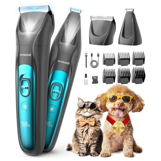 oneisall 2-in-1 Hundeschermaschine & Pfotentrimmer mit LED, Schermaschine Hunde Katze Extra Leise 2025, Wiederaufladbar 2000 mAh, Profi Haustier Trimmer für Dichtes, Lockiges Fell Pfoten Augen Ohren