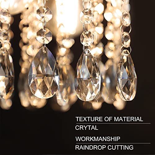 Depuley 3 Lights Modern Crystal Flush Mount Ceiling Light, 11 Inch Raindrop Crystal Light Fixture With Cylinder Net Lamp Shade, Mini Crystal Chandeliers For Bedroom, Living Room, Kitchen #TOP2