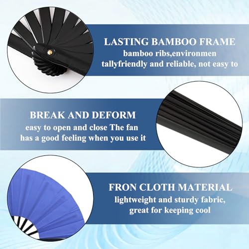 Blue Folding Hand Rave Fan,2 Pack Cosplay Fan Costume Accessory,Popping Clack Fans for Line Dancing,Boots on The Ground Large Folding Clap Clacking Handheld Fans Make Sound,Concert Performance Party