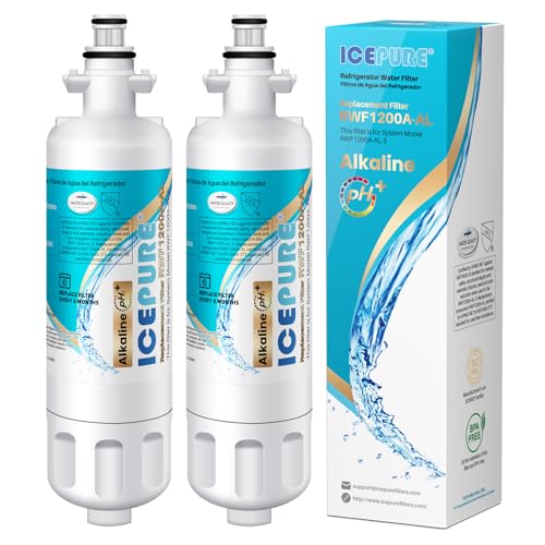 ICEPURE Alkaline ADQ36006101 Refrigerator Water Filter Replacement for LG LT700P, Kenmore Elite 46-9690, FML-3, ADQ36006102, RWF1052, CLCH106, RWF1200A, LFX28968ST, LFXS29626S, Enhances PH, 2Pack