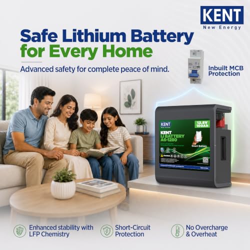 Image of KENT Lithium Battery A6-1280 12.8V 100Ah | Smart BLE Battery | MCB Protection | Safe LFP Chemistry | Fast Charging in 2Hrs | 150Ah Lead Acid Equivalent | 10Yr Design Life | 3000+ Cycles | 5Yr Warranty