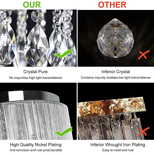 Depuley 3 Lights Modern Crystal Flush Mount Ceiling Light, 11 Inch Raindrop Crystal Light Fixture With Cylinder Net Lamp Shade, Mini Crystal Chandeliers For Bedroom, Living Room, Kitchen #TOP1