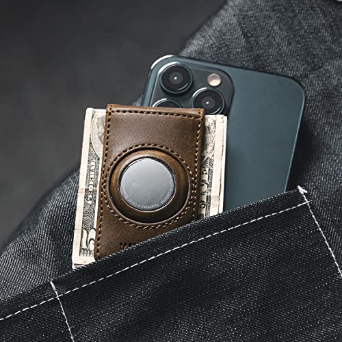 Image of VULKIT Men's Magnetic Money Clip with Airtag Holder - Airtag NOT Included- Holds Up to 15 Cash or 8 Cards, Espresso, Slim, Minimalist