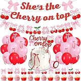 K KUMEED Cherry Party Decorations,She's The Cherry On Top Theme Banner,Summer Fruit Cherries Party Supplies Cake Topper Latex Balloons for Birthday Baby Shower Valentine's Day Wedding Bridal Shower