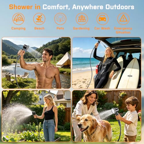 Ducha portátil para camping, bomba recargable de 8000mAh con pantalla LED inteligente y cabezal filtrado para uso en exteriores miniatura 2
