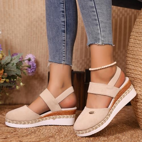 Sandalias casuales de mujer con punta cerrada y cuña tejida para el día a día 2