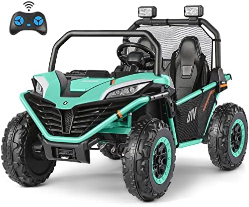 ELEMARA 2 Seater XL Ride on Car for Kids,12V Powered Electric Off-Road UTV Toy,4WD Electric Vehicle with Remote Control,LED Lights,Bluetooth Music,3 Speeds,Horn,2 Spring Suspension for Gift,Green
