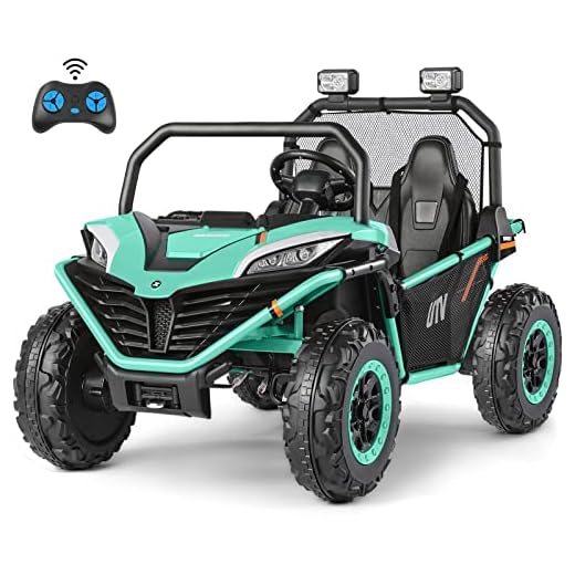 ELEMARA 2 Seater XL Ride on Car for Kids,12V Powered Electric Off-Road UTV Toy,4WD Electric Vehicle with Remote Control,LED Lights,Bluetooth Music,3 Speeds,Horn,2 Spring Suspension for Gift,Green