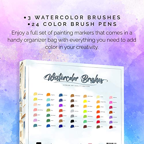Intriom 22594 Watercolor Brush Pens Assorted Set Colored 49 + 3 Watercolor Brush Pens +8 Watercolor Paper Complete Art Supply Coloring & Inking Markers W/Real Brush Tips & Carrying Case Nontoxic thumb #2