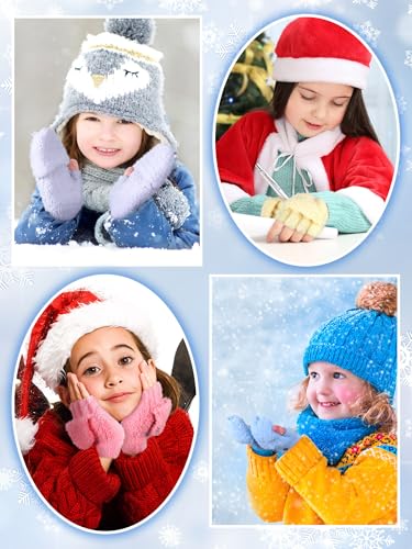 6 Pairs Kids Fingerless Gloves Winter Convertible Flip Top Gloves Warm Knitted Mitten with Cover for Toddler Boys Girl4
