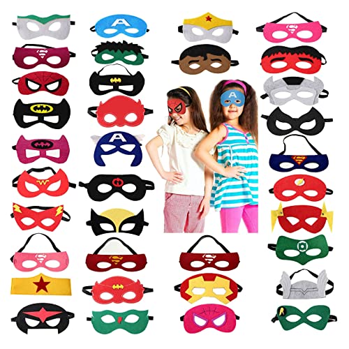 Mascaras Superheroes 35 Piezas Mascaras Superheroes para Niños, Fieltro Mascaras de Fiesta, Mascaras para Niños, Mascaras de Cosplay, Regalos Cumpleaños Niños, Navidad, Halloween, Fiesta Regalos Cover