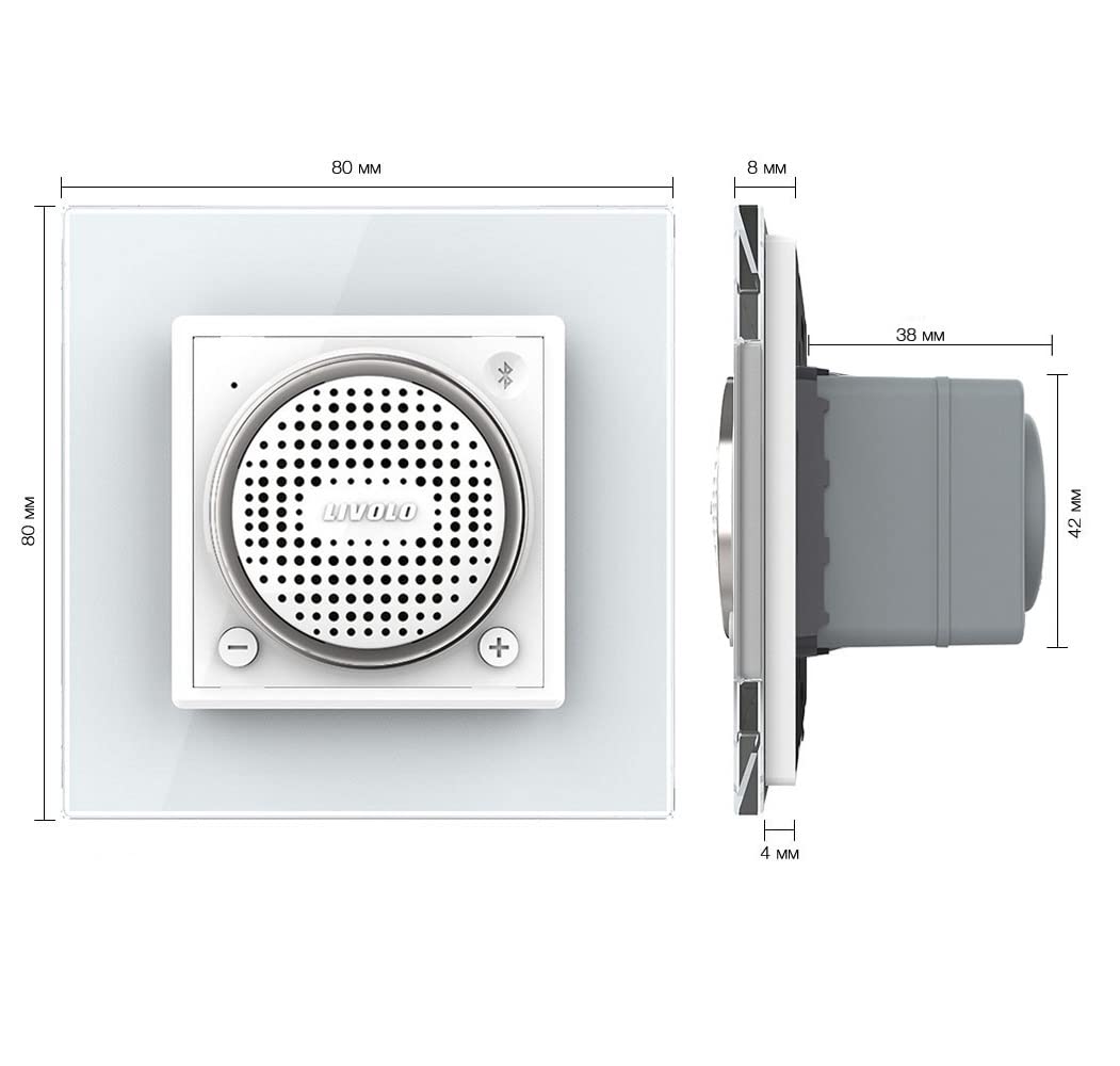 Luxus-Time LIVOLO Altoparlante Bluetooth da parete altoparlante da incasso per presa audio con cornice in vetro bianco per musica podcast in ufficio casa VL-FCF-2WP-11-SR-11