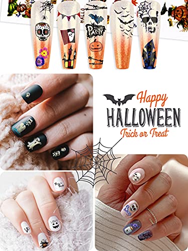 EBANKU Halloween Nagelsticker, 12 Stück Bat Ghost Spinnennetz Nail Art Sticker Nagel Abziehbilder für Kinder Mädchen… – Bild 6
