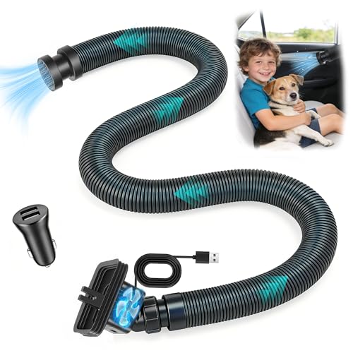 Forgyronis Car AC Vent Extender with Build-in Fan, Extendable Back Seat Air Conditioning, Directs Cool or Warm Air to kids, Elderly & Pets, Portable AC Hose, Universal for Vehicles