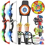 VATOS 2 Pack Archery Set for 5-11 Year Old Boys & Girls, Light Up Bow & Arrow Toy with Cup Suction Target & 29 IN Dart Board, Indoor/Outdoor Activity Toys