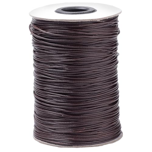 CABODYALS Cordón Encerado Marrón Oscuro de 160 m Y 1mm Hilo Encerado Redondo de Poliéster Coreano Cordón Suave para Macramé Abalorios Rollos A Granel con Carrete para Coser Hacer Joyas Collares Trenza