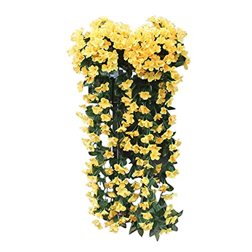 Narabb Hanging Flowers Artificial Violet Flower Wall Wisteria Basket Hanging Garland Vine Flowers Simulation Plant Vine Wedding Home Garden Floral Decoration (Yellow) #TOP20
