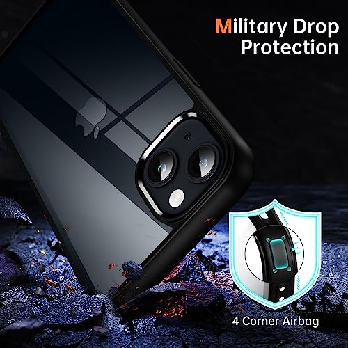 Supdeal Shockproof Clear Case for iPhone 15, [Not Yellowing] [10FT Military Drop Protection] Hard Clear Back Four Corner Airbags Drop Protection Phone Cover, 6.1 inch, Black by Supdeal - Image 3