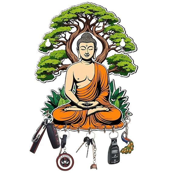 Porte-clés en bois Bouddha mural pour une entrée zen et ordonnée