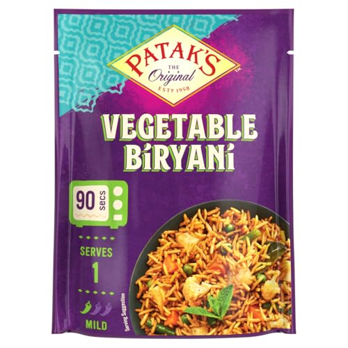 Patak's Vegetable Biryani Indian Microwave Rice Meal 270g | Mild Spice | Ready In 90 Seconds