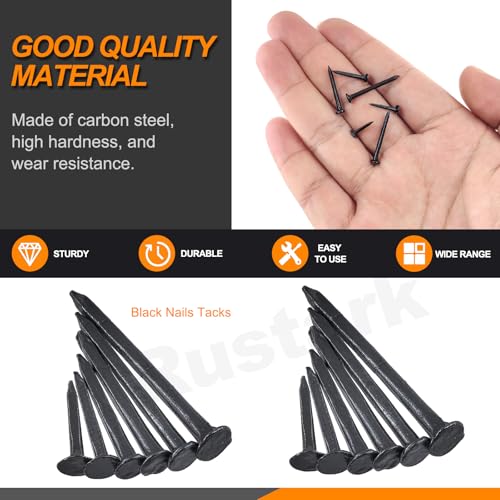 Rustark Assortiment de 1200 clous en métal noir de 6 tailles 10 mm, 13 mm, 16 mm, 19 mm, 22 mm, 25 mm de long, clous de chaussures, clous pour chaussures, bottes, talons, semelles de rechange – vue 3