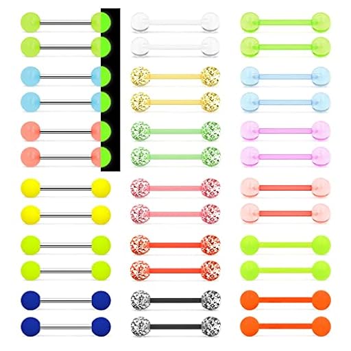 MixPiercing 36 Piezas Piercings Plástico Lengua Pezón Barras de Silicona Pendientes y Acero Quirúrgico Goma Neón Brilla Oscuridad Bolas Led 16mm 14G para Mujeres Hombre | Ya disponible en tu tienda friki favorita! En mundofriki.es!