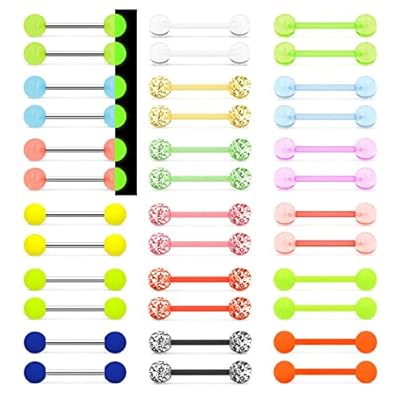 MixPiercing 36 Piezas Piercings Plástico Lengua Pezón Barras de Silicona Pendientes y Acero Quirúrgico Goma Neón Brilla Oscuridad Bolas Led 16mm 14G para Mujeres Hombre | Ya disponible en tu tienda friki favorita! En mundofriki.es!
