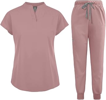 niaahinn Scrubs Set for Women Nurse Uniform Jogger Suit Stretch Top & Pants with Multi Pocket for Nurse Esthetician Workwear